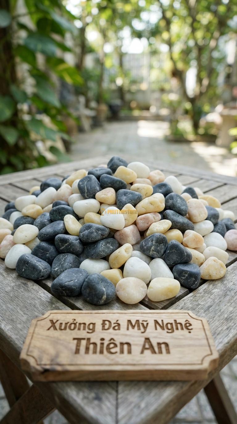Sỏi Mix 3 loại sỏi đen quay, Trắng quay, Vàng quay Tỉ lệ (45, 30, 25). Size 7-9mm