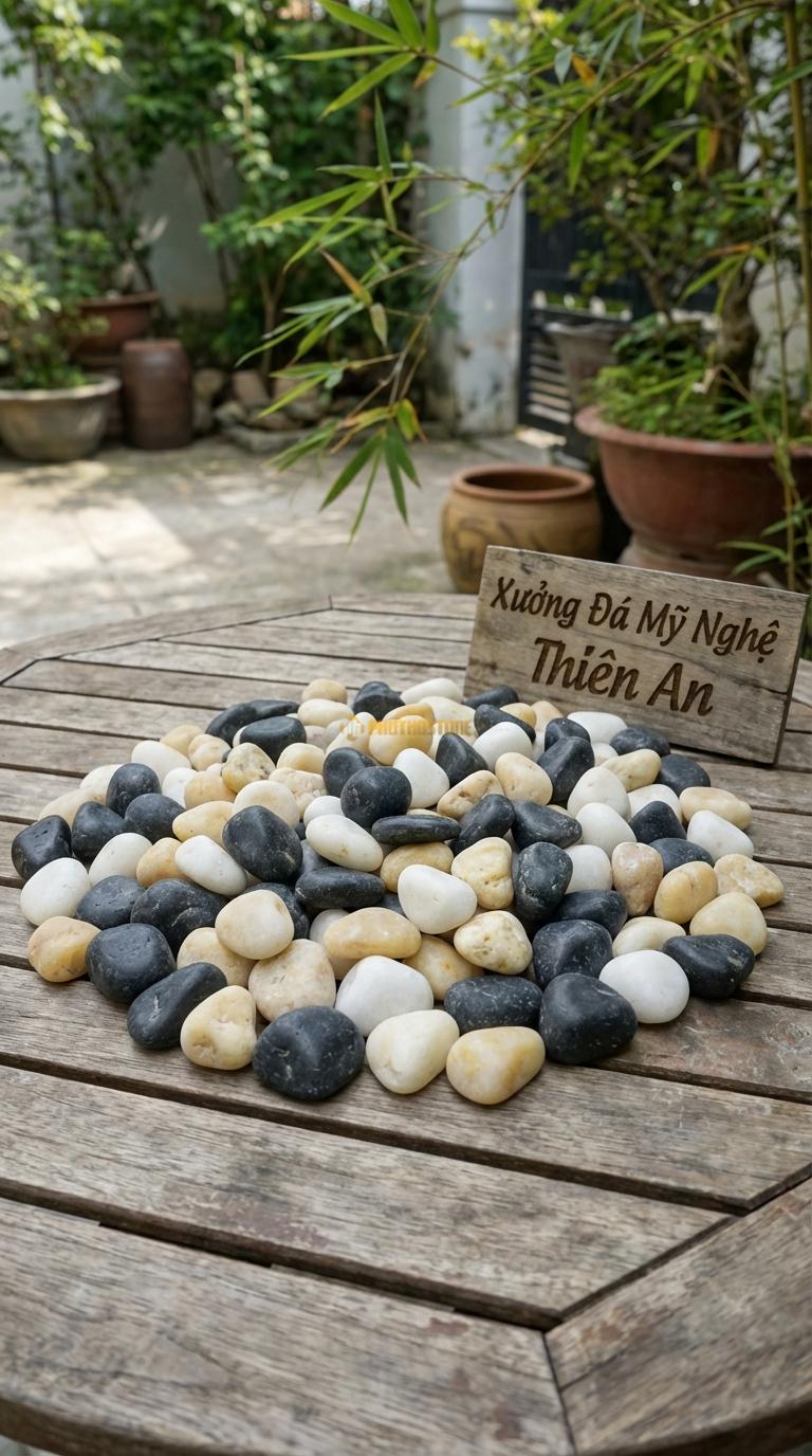 Sỏi Mix 3 loại sỏi đen quay, Trắng quay, Vàng quay Tỉ lệ (45, 30, 25). Size 2-3cm
