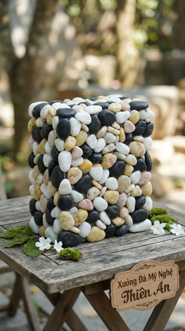 Sỏi Mix 3 loại sỏi đen quay, Trắng quay, Vàng quay Tỉ lệ (45, 30, 25). Size 3-5cm