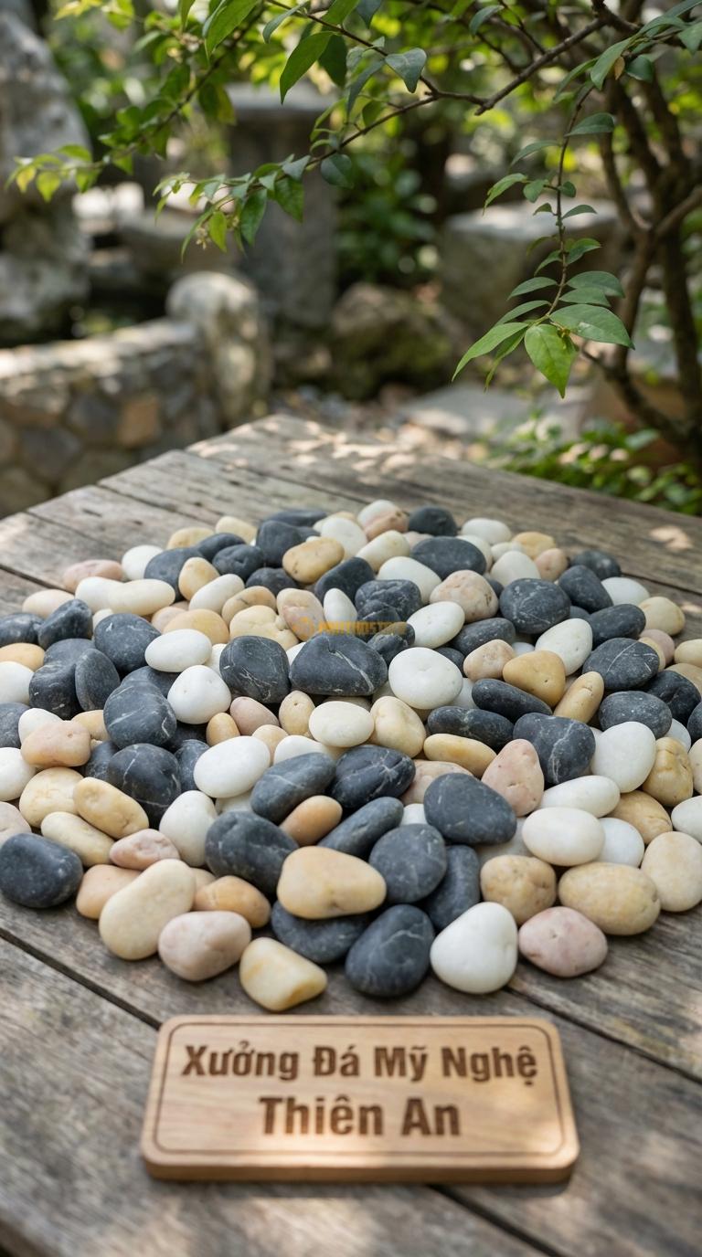 Sỏi Mix 3 loại sỏi đen quay, Trắng quay, Vàng quay Tỉ lệ (50, 30, 20). Size 2-4cm