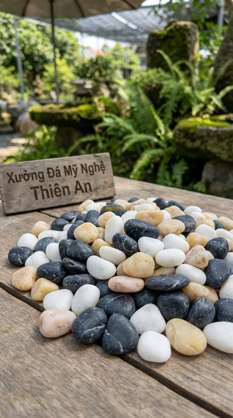 Sỏi Mix 3 loại sỏi đen quay, Trắng quay, Vàng quay Tỉ lệ (50, 30, 20). Size 3-5mm