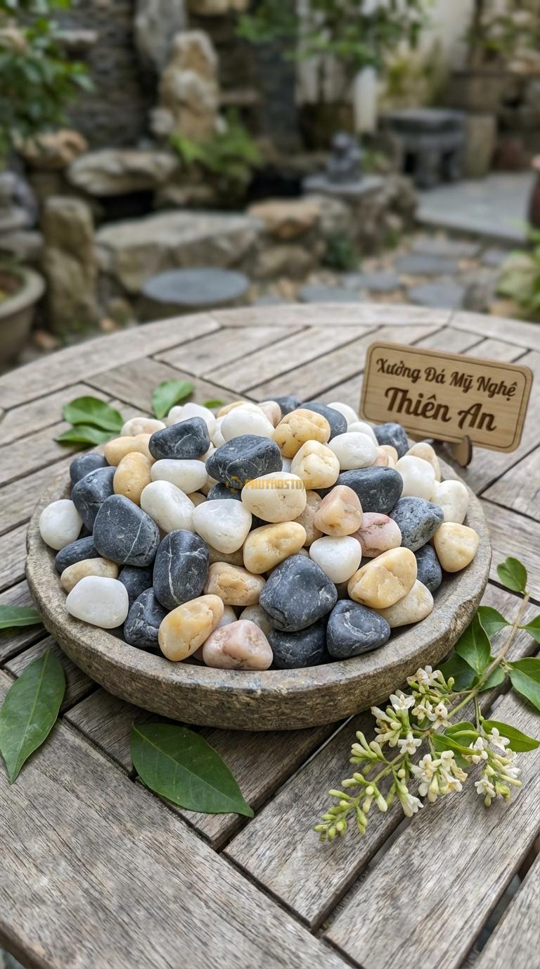 Sỏi Mix 3 loại sỏi đen quay, Trắng quay, Vàng quay Tỉ lệ (50, 30, 20). Size 3-5cm