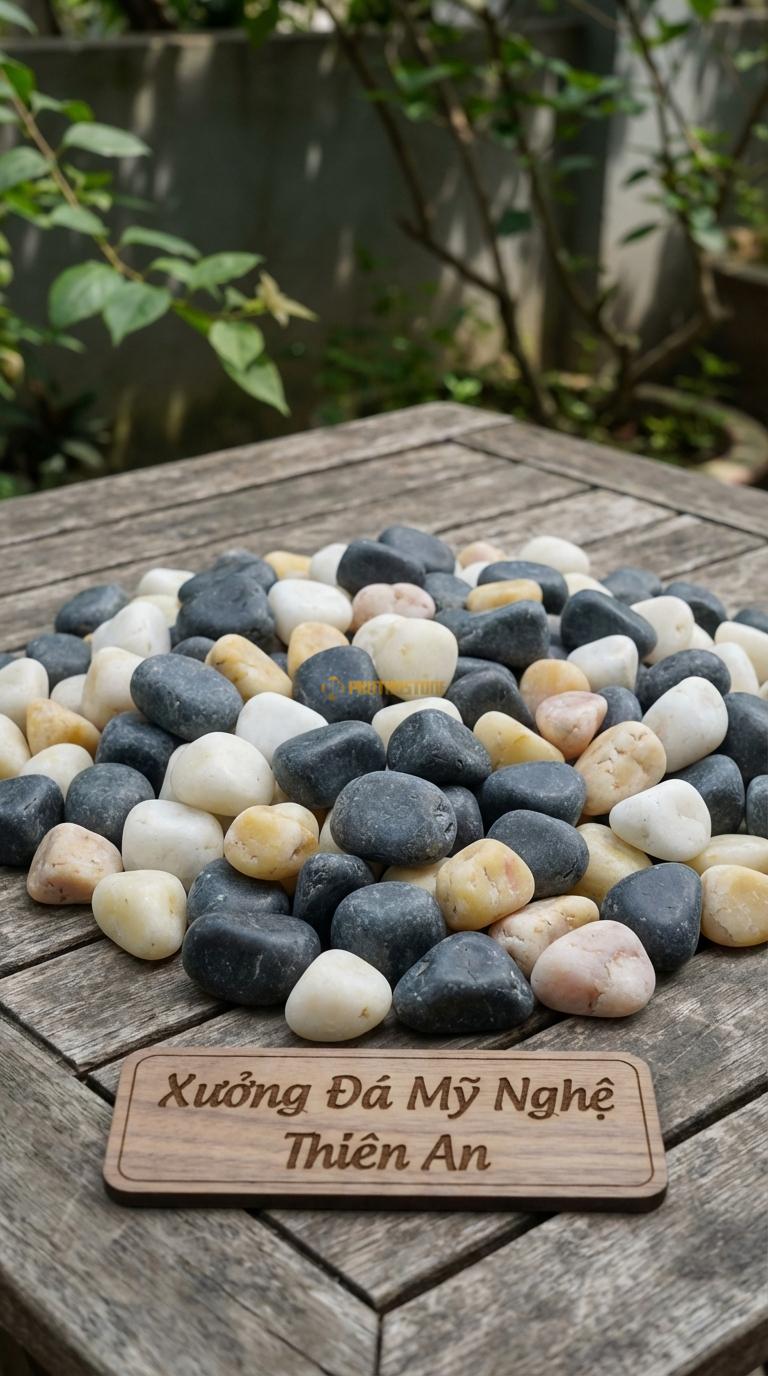 Sỏi Mix 3 loại sỏi đen quay, Trắng quay, Vàng quay Tỉ lệ (60, 25, 15). Size 2-4cm