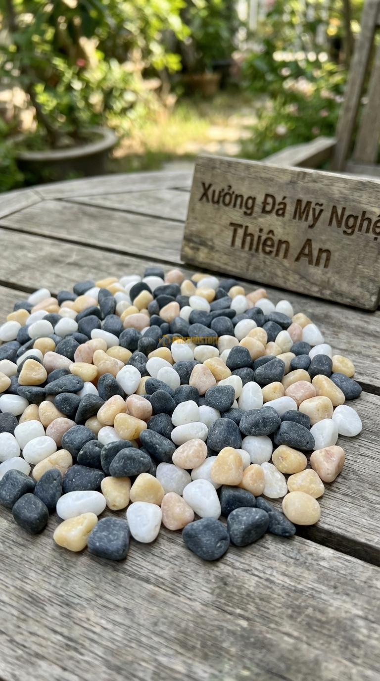 Sỏi Mix 3 loại sỏi đen quay, Trắng quay, Vàng quay Tỉ lệ (60, 25, 15). Size 3-5mm
