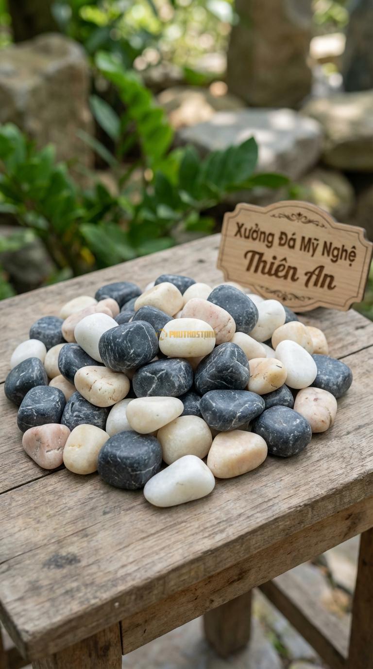 Sỏi Mix 3 loại sỏi đen quay, Trắng quay, Vàng quay Tỉ lệ (60, 25, 15). Size 3-5cm