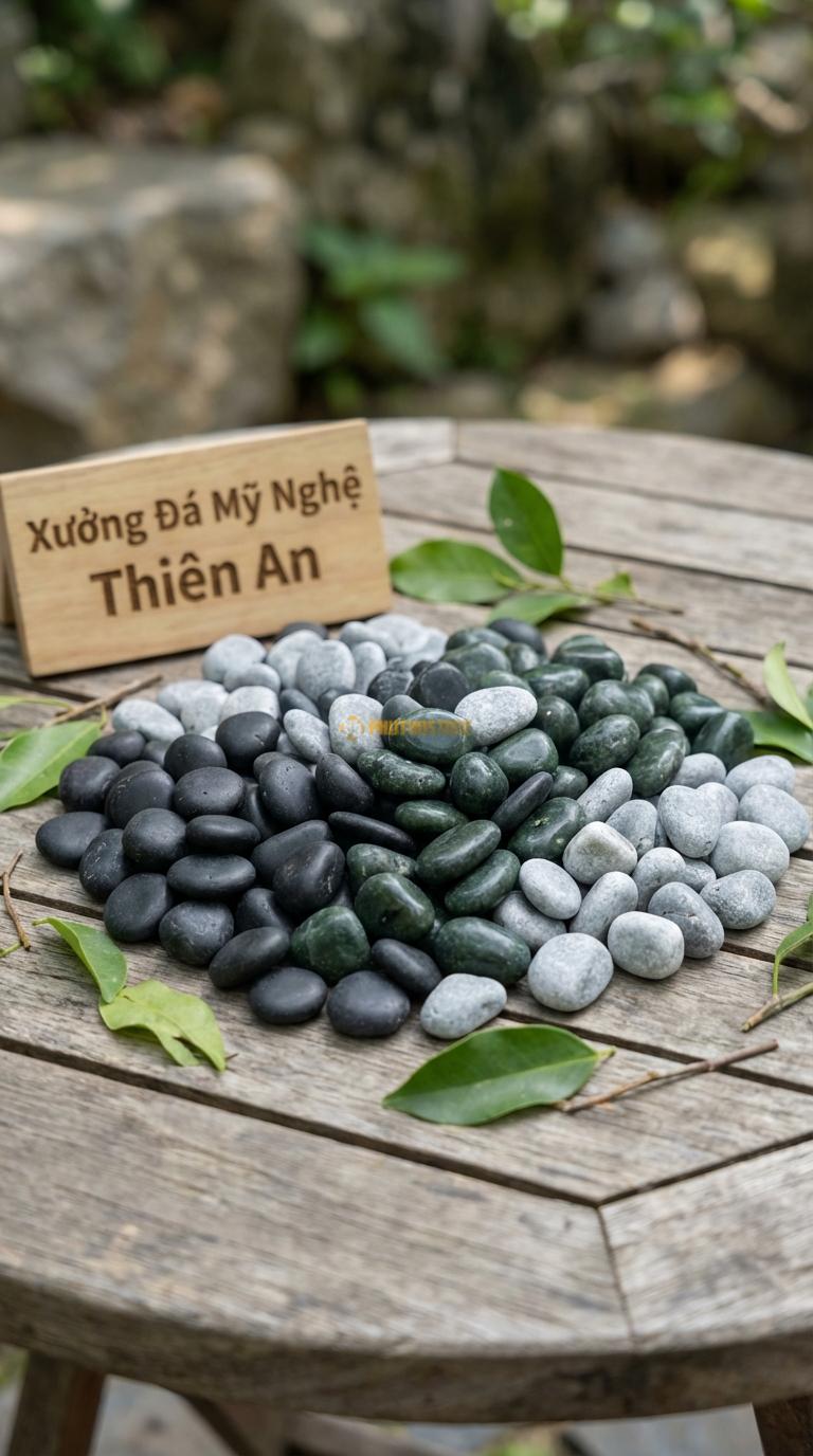 Sỏi Mix 3 loại sỏi đen quay, Xanh rêu, Ghi xám quay Tỉ lệ (40, 35, 25). Size 3-5mm