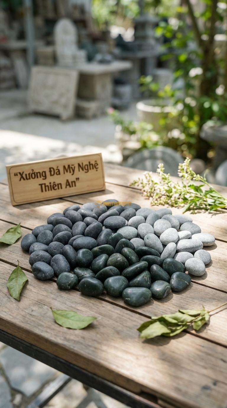 Sỏi Mix 3 loại sỏi đen quay, Xanh rêu, Ghi xám quay Tỉ lệ (45, 30, 25). Size 7-9mm