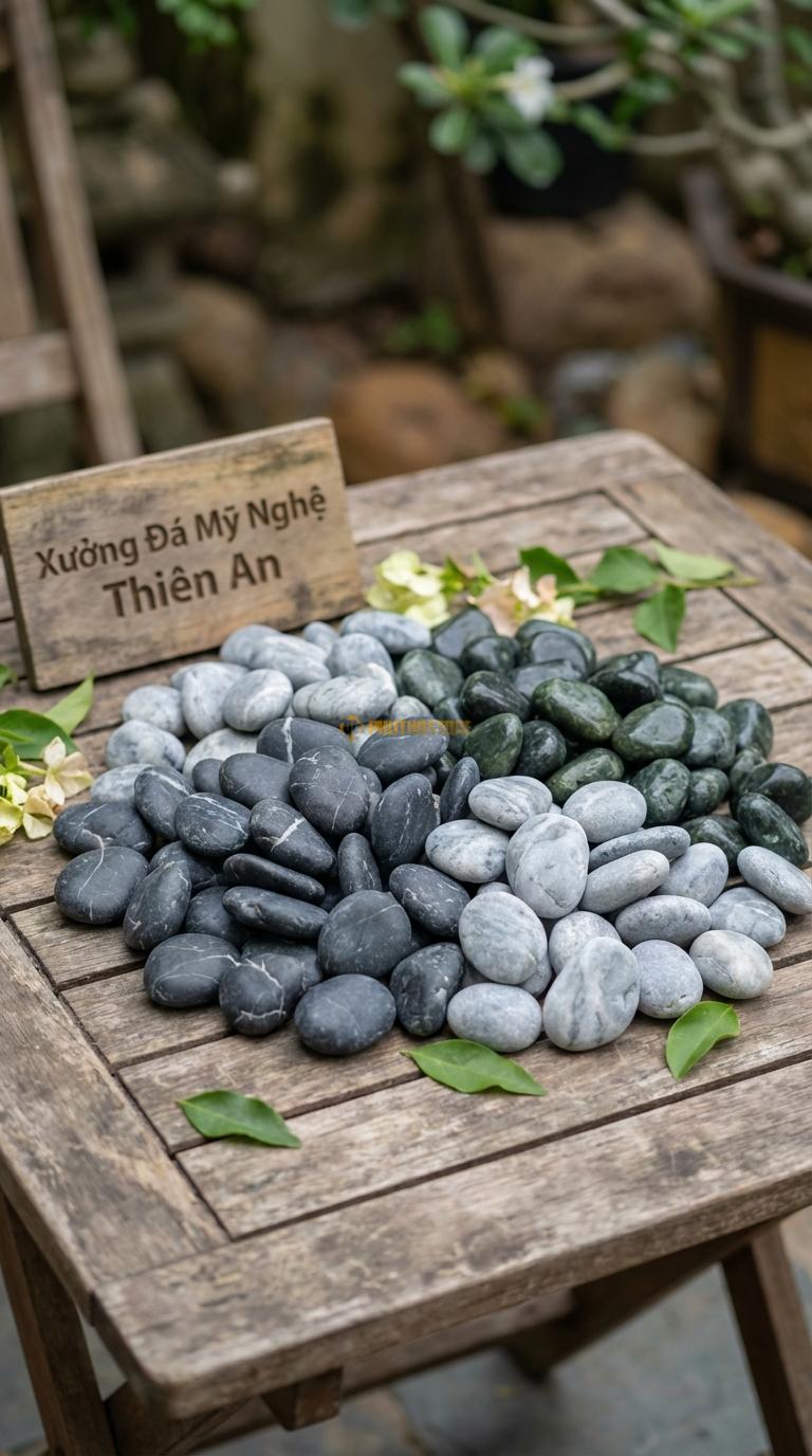 Sỏi Mix 3 loại sỏi đen quay, Xanh rêu, Ghi xám quay Tỉ lệ (45, 30, 25). Size 1-2cm