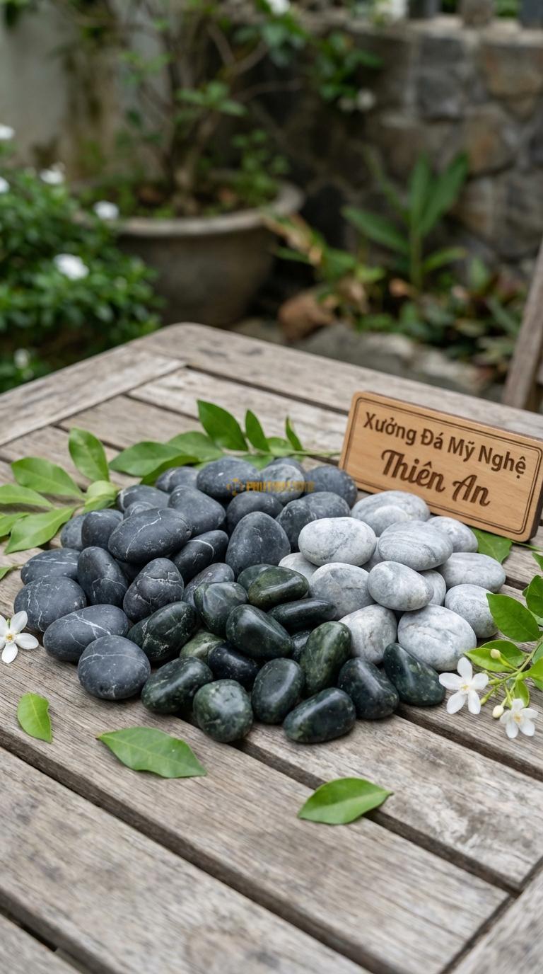 Sỏi Mix 3 loại sỏi đen quay, Xanh rêu, Ghi xám quay Tỉ lệ (50, 30, 20). Size 2-4cm