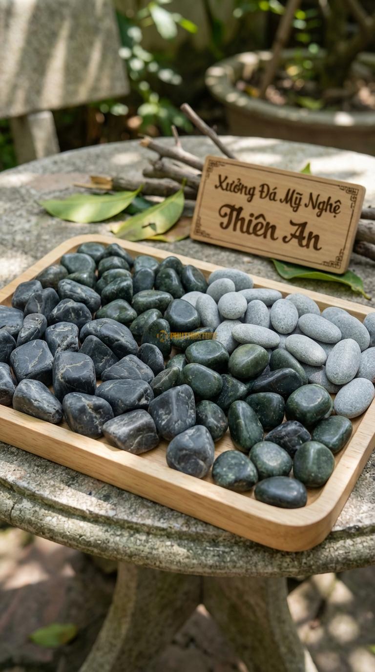 Sỏi Mix 3 loại sỏi đen quay, Xanh rêu, Ghi xám quay Tỉ lệ (50, 30, 20). Size 2-3cm