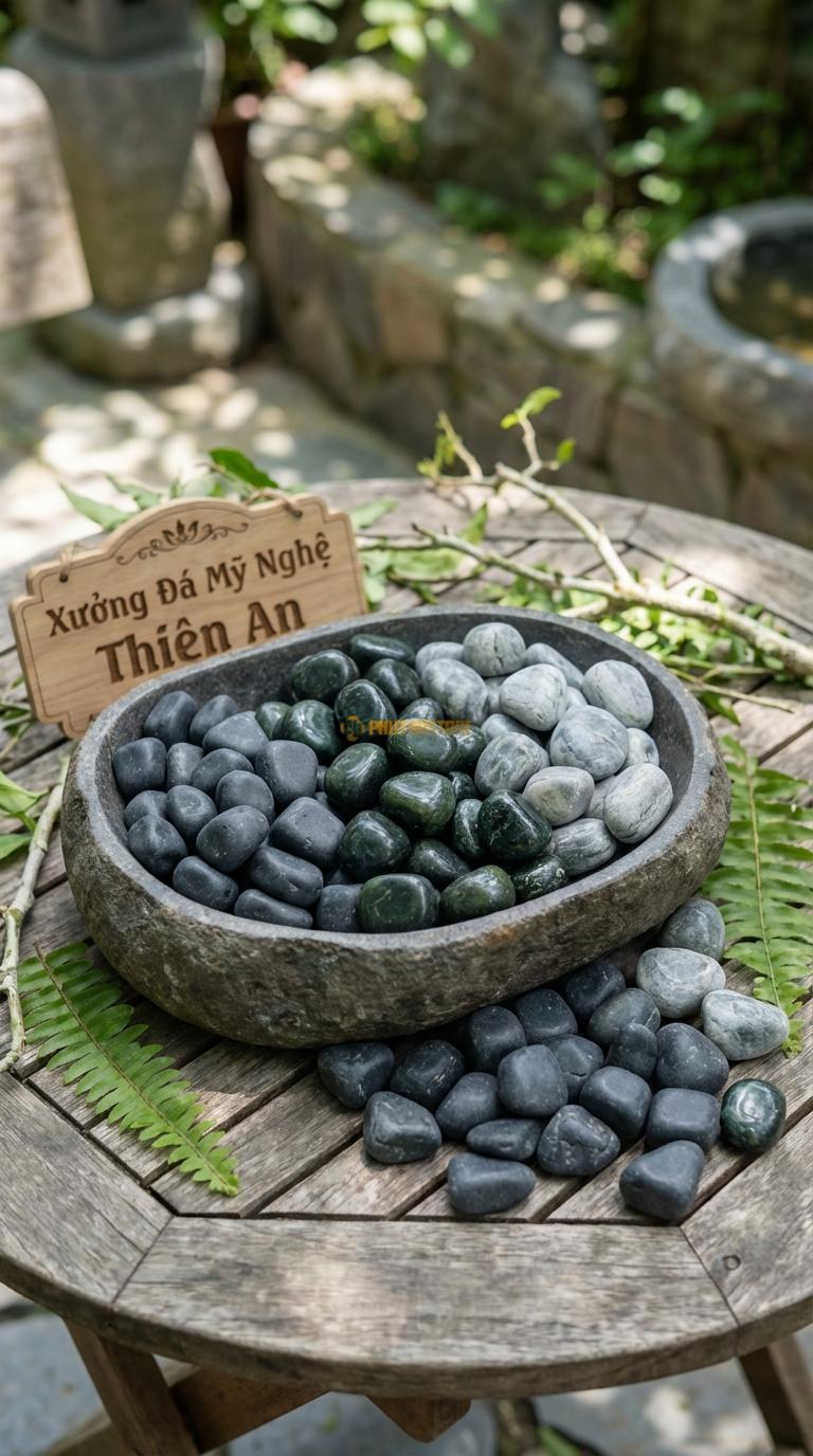 Sỏi Mix 3 loại sỏi đen quay, Xanh rêu, Ghi xám quay Tỉ lệ (60, 25, 15). Size 2-4cm