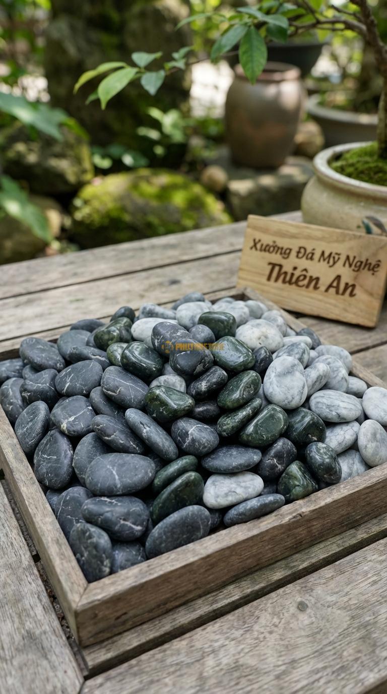 Sỏi Mix 3 loại sỏi đen quay, Xanh rêu, Ghi xám quay Tỉ lệ (60, 25, 15). Size 3-5mm