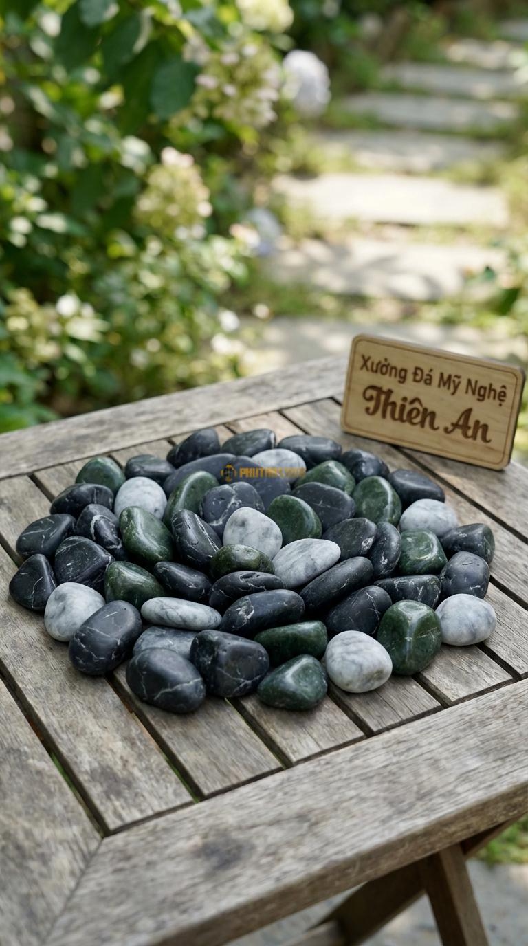 Sỏi Mix 3 loại sỏi đen quay, Xanh rêu, Ghi xám quay Tỉ lệ (60, 25, 15). Size 1-2cm