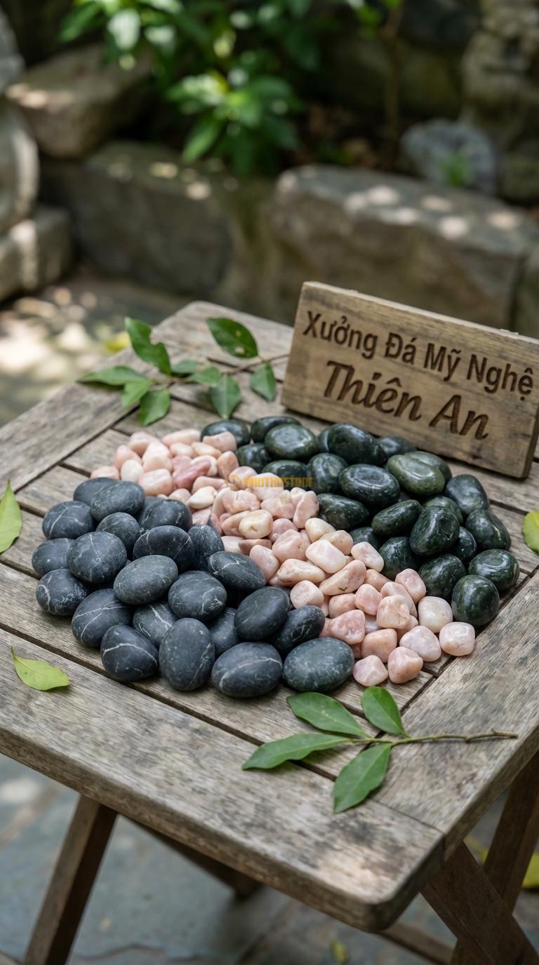 Sỏi Mix 3 loại sỏi đen quay, Xanh rêu, Hồng quay Tỉ lệ (40, 35, 25). Size 3-5mm