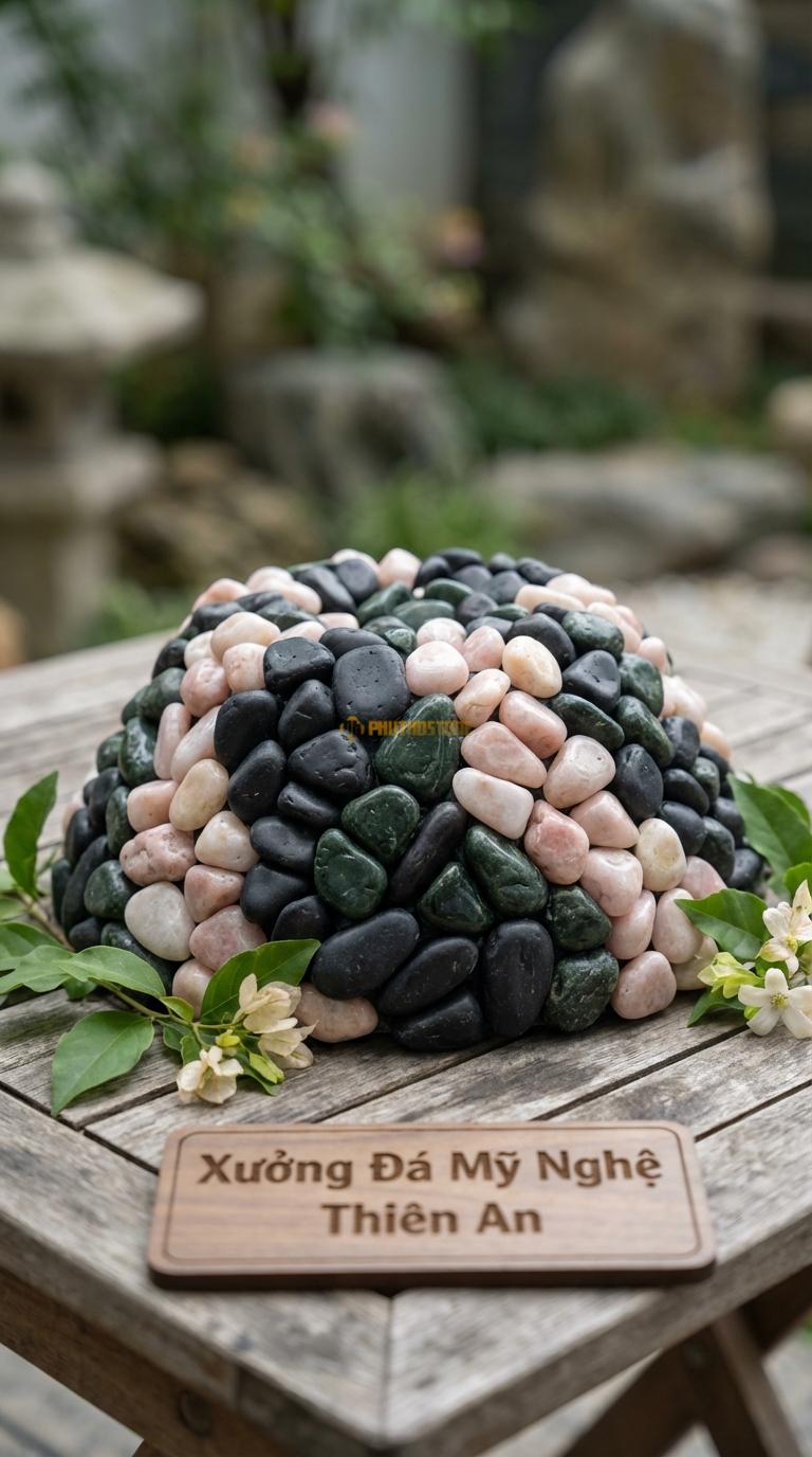 Sỏi Mix 3 loại sỏi đen quay, Xanh rêu, Hồng quay Tỉ lệ (40, 35, 25). Size 2-3cm