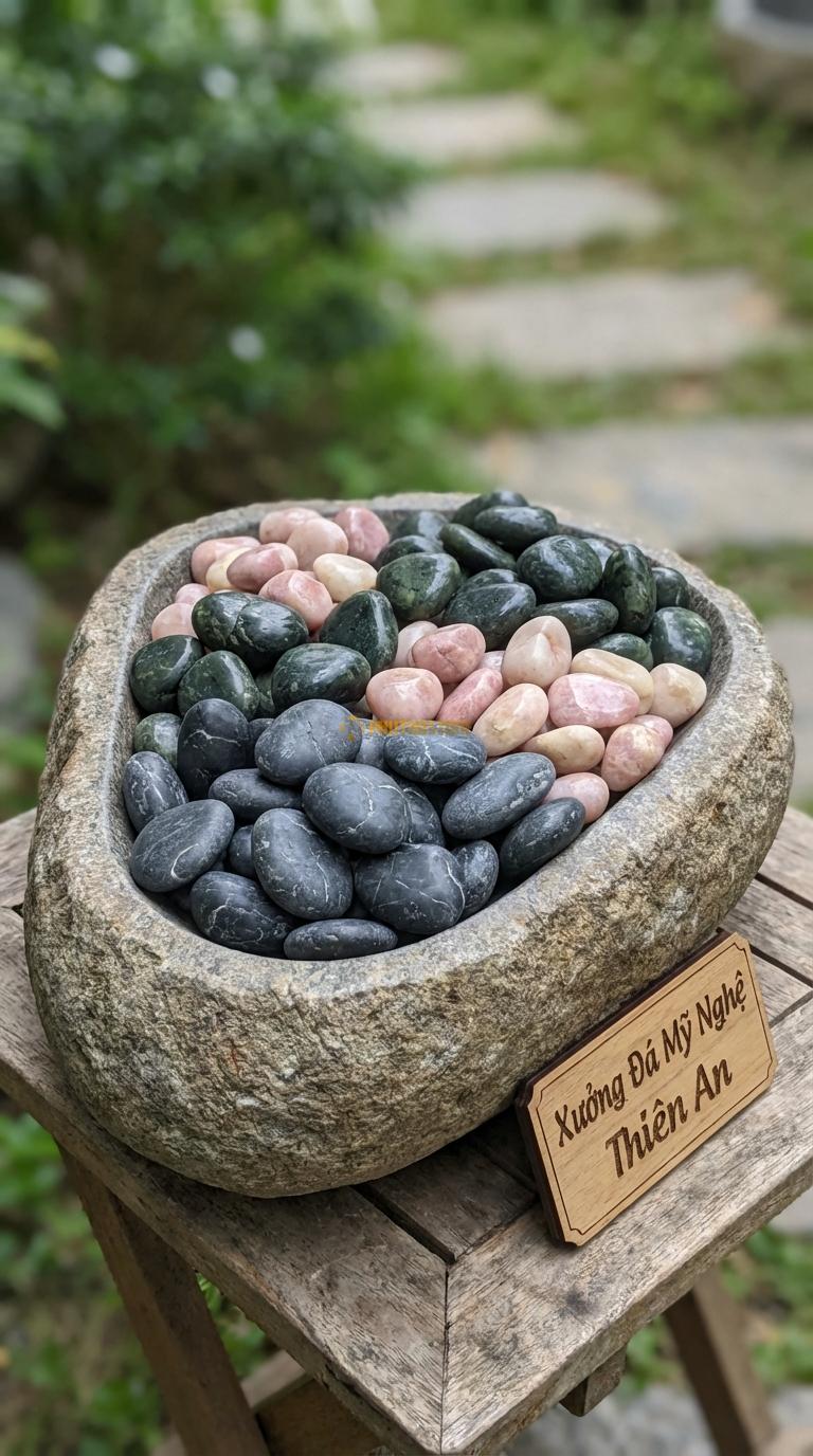 Sỏi Mix 3 loại sỏi đen quay, Xanh rêu, Hồng quay Tỉ lệ (45, 30, 25). Size 2-4cm
