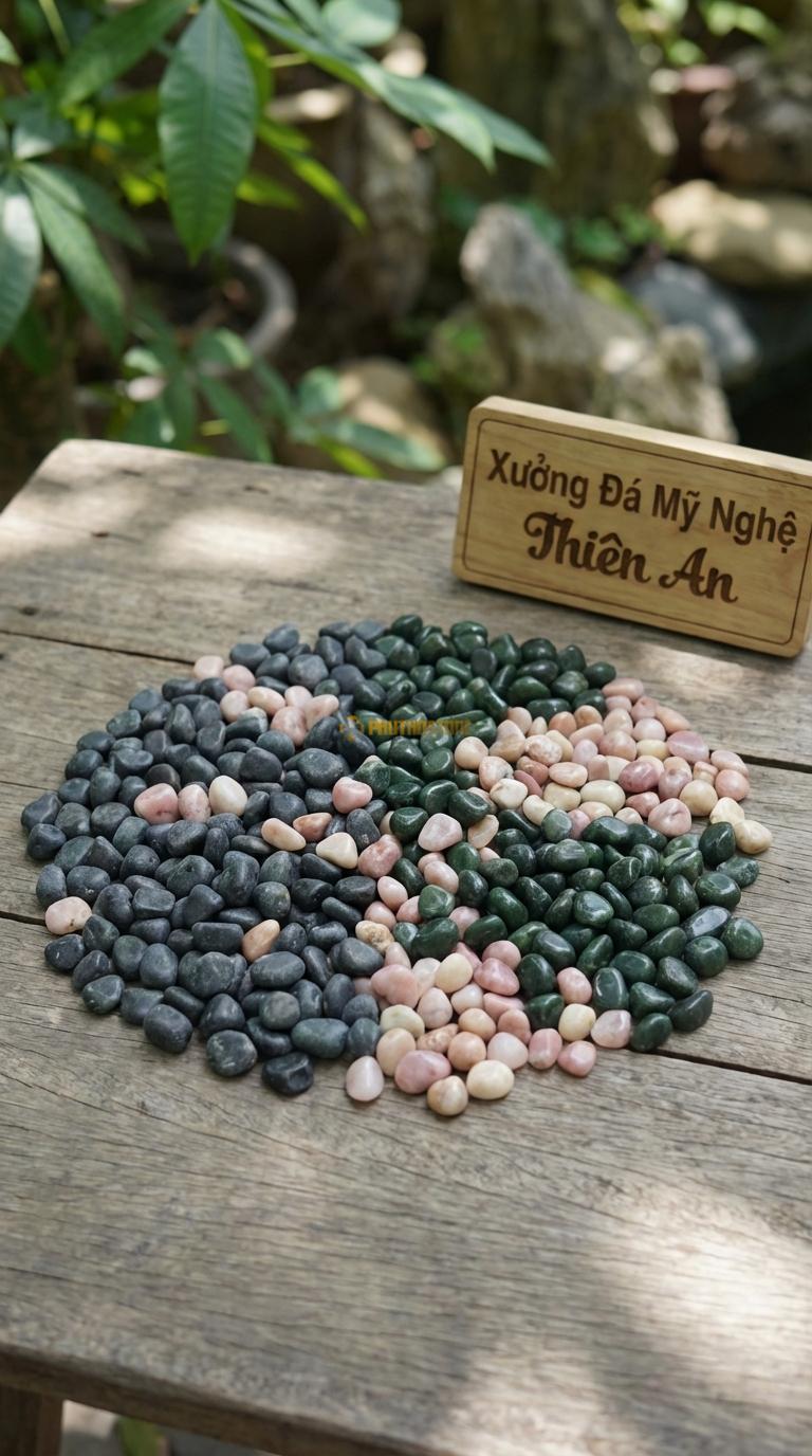 Sỏi Mix 3 loại sỏi đen quay, Xanh rêu, Hồng quay Tỉ lệ (45, 30, 25). Size 3-5mm