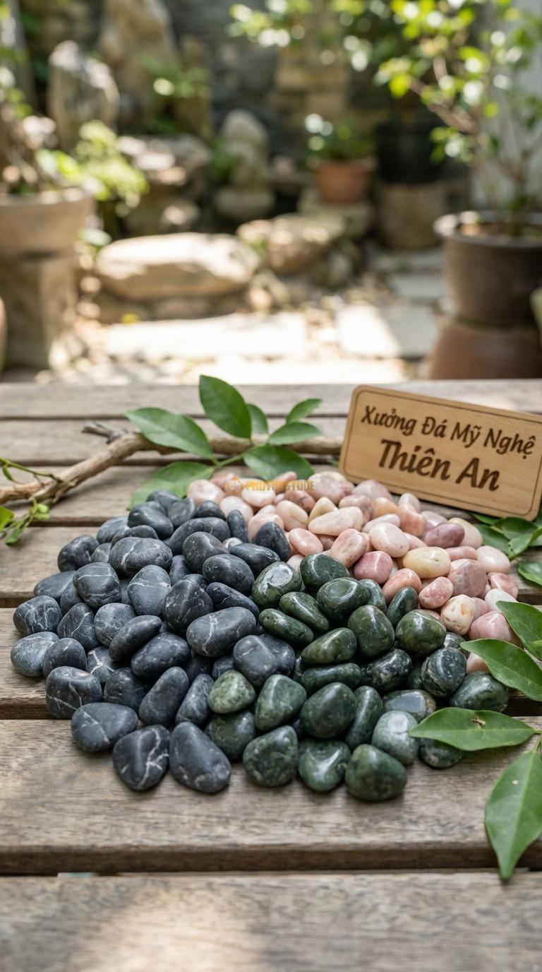 Sỏi Mix 3 loại sỏi đen quay, Xanh rêu, Hồng quay Tỉ lệ (50, 30, 20). Size 3-5mm
