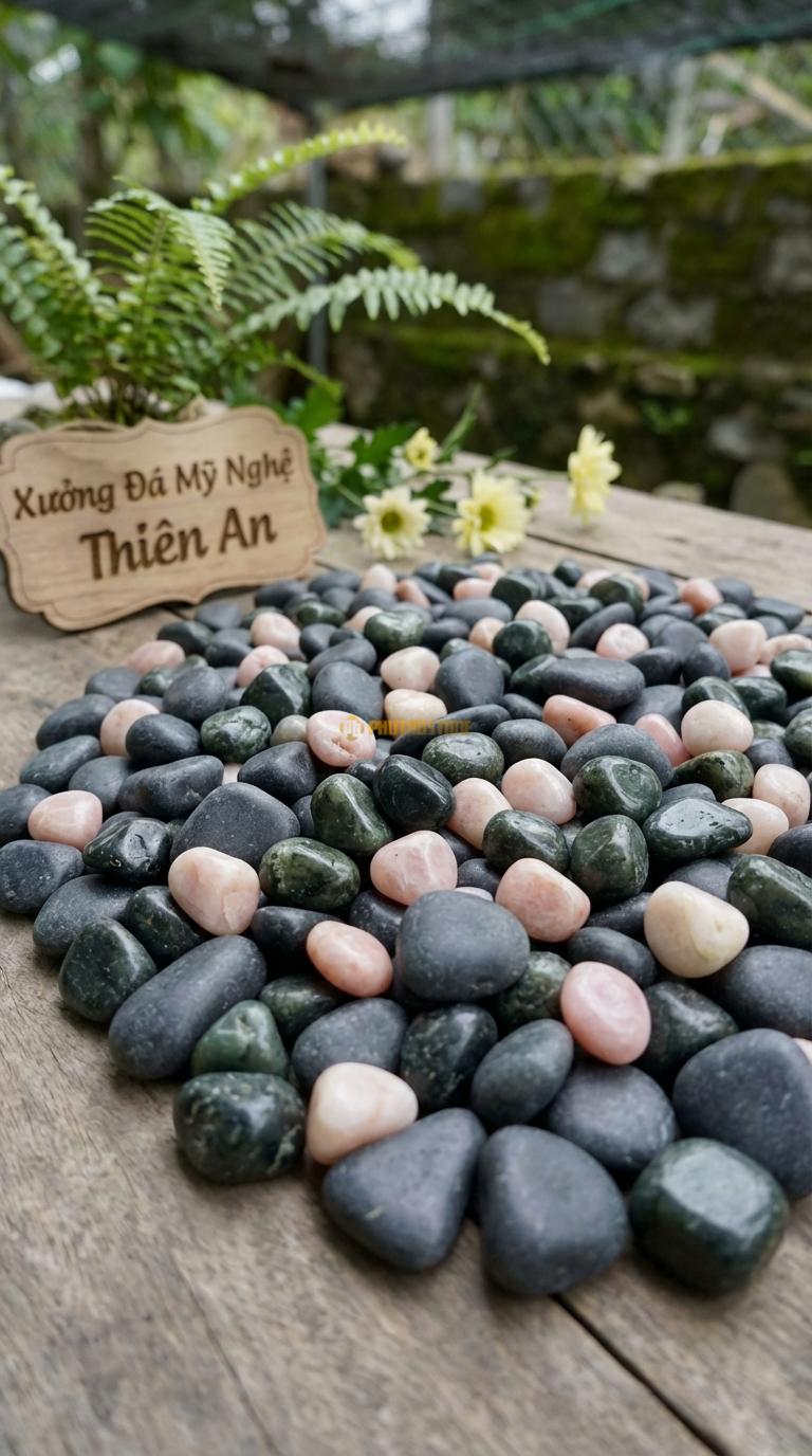 Sỏi Mix 3 loại sỏi đen quay, Xanh rêu, Hồng quay Tỉ lệ (60, 25, 15). Size 1-2cm