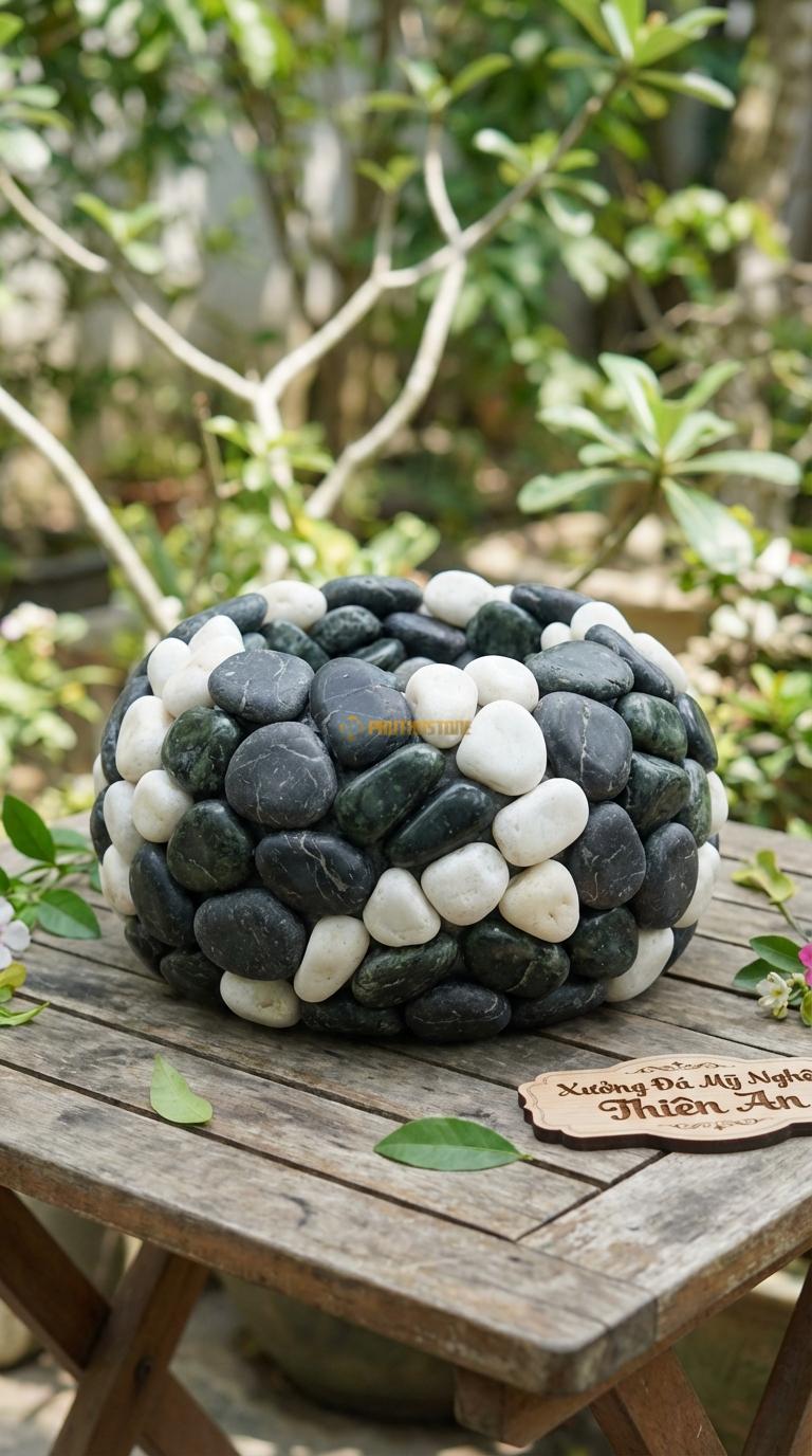 Sỏi Mix 3 loại sỏi đen quay, Xanh rêu, Trắng quay Tỉ lệ (40, 35, 25). Size 2-3cm