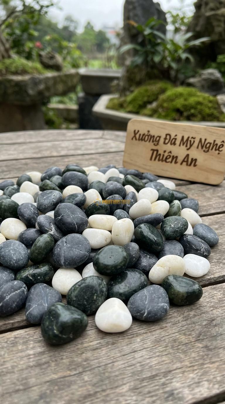 Sỏi Mix 3 loại sỏi đen quay, Xanh rêu, Trắng quay Tỉ lệ (45, 30, 25). Size 3-5mm