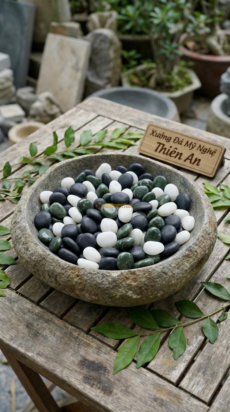 Sỏi Mix 3 loại sỏi đen quay, Xanh rêu, Trắng quay Tỉ lệ (50, 30, 20). Size 3-5mm
