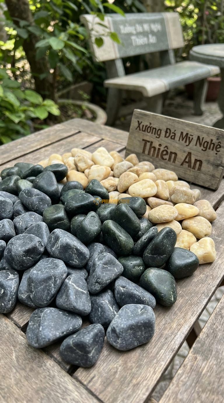 Sỏi Mix 3 loại sỏi đen quay, Xanh rêu, Vàng quay Tỉ lệ (40, 35, 25). Size 2-4cm