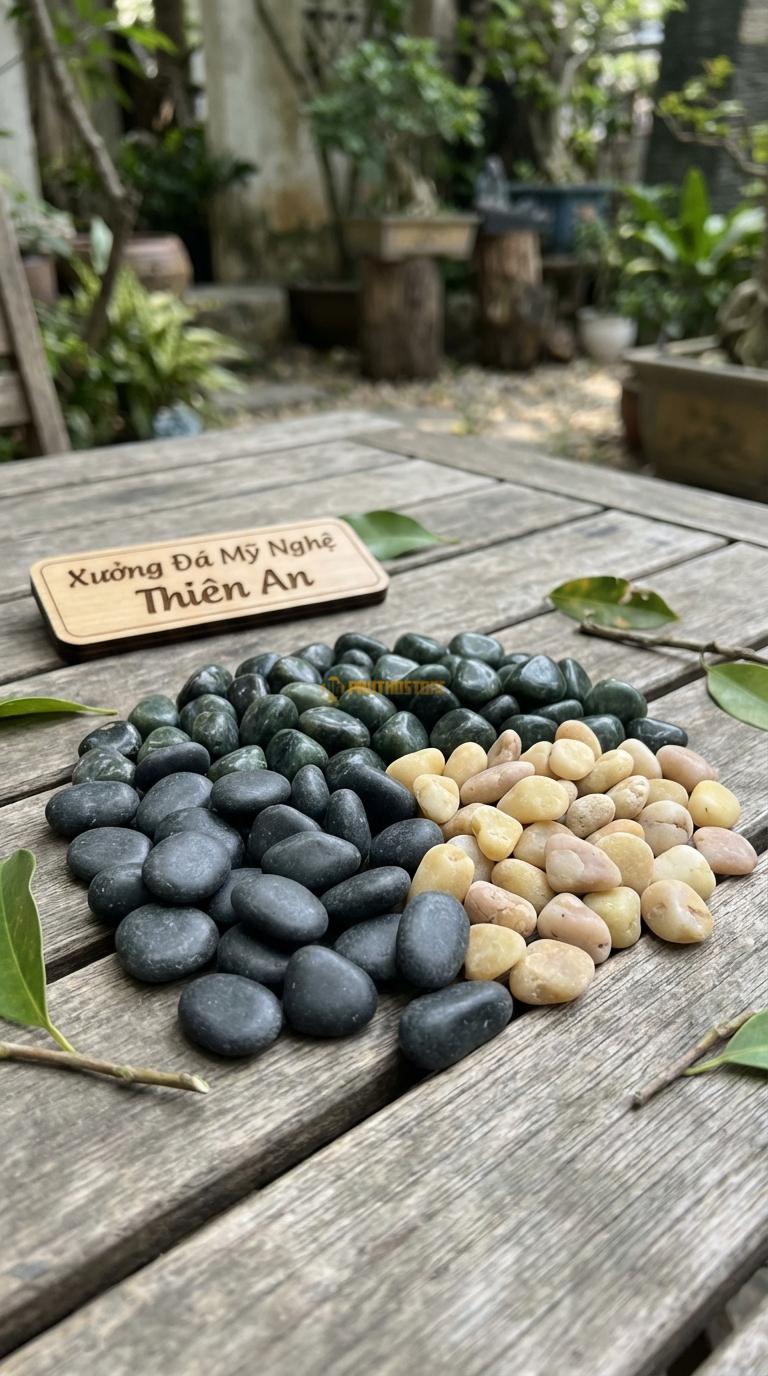 Sỏi Mix 3 loại sỏi đen quay, Xanh rêu, Vàng quay Tỉ lệ (40, 35, 25). Size 3-5mm