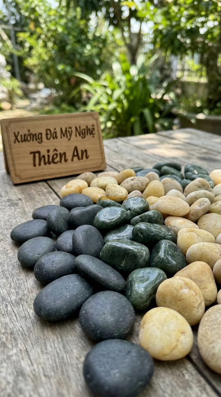 Sỏi Mix 3 loại sỏi đen quay, Xanh rêu, Vàng quay Tỉ lệ (40, 35, 25). Size 1-2cm