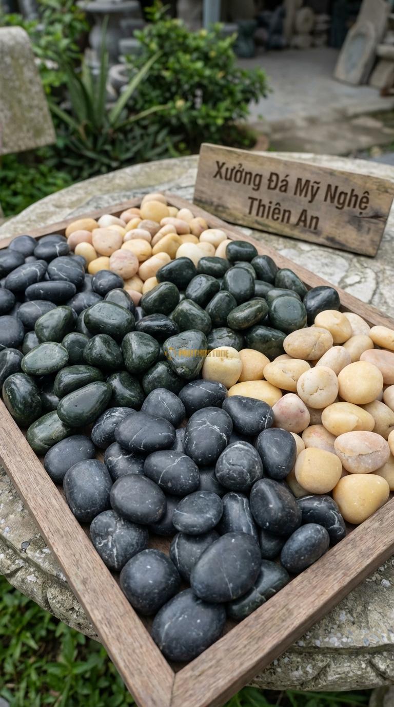 Sỏi Mix 3 loại sỏi đen quay, Xanh rêu, Vàng quay Tỉ lệ (45, 30, 25). Size 2-3cm