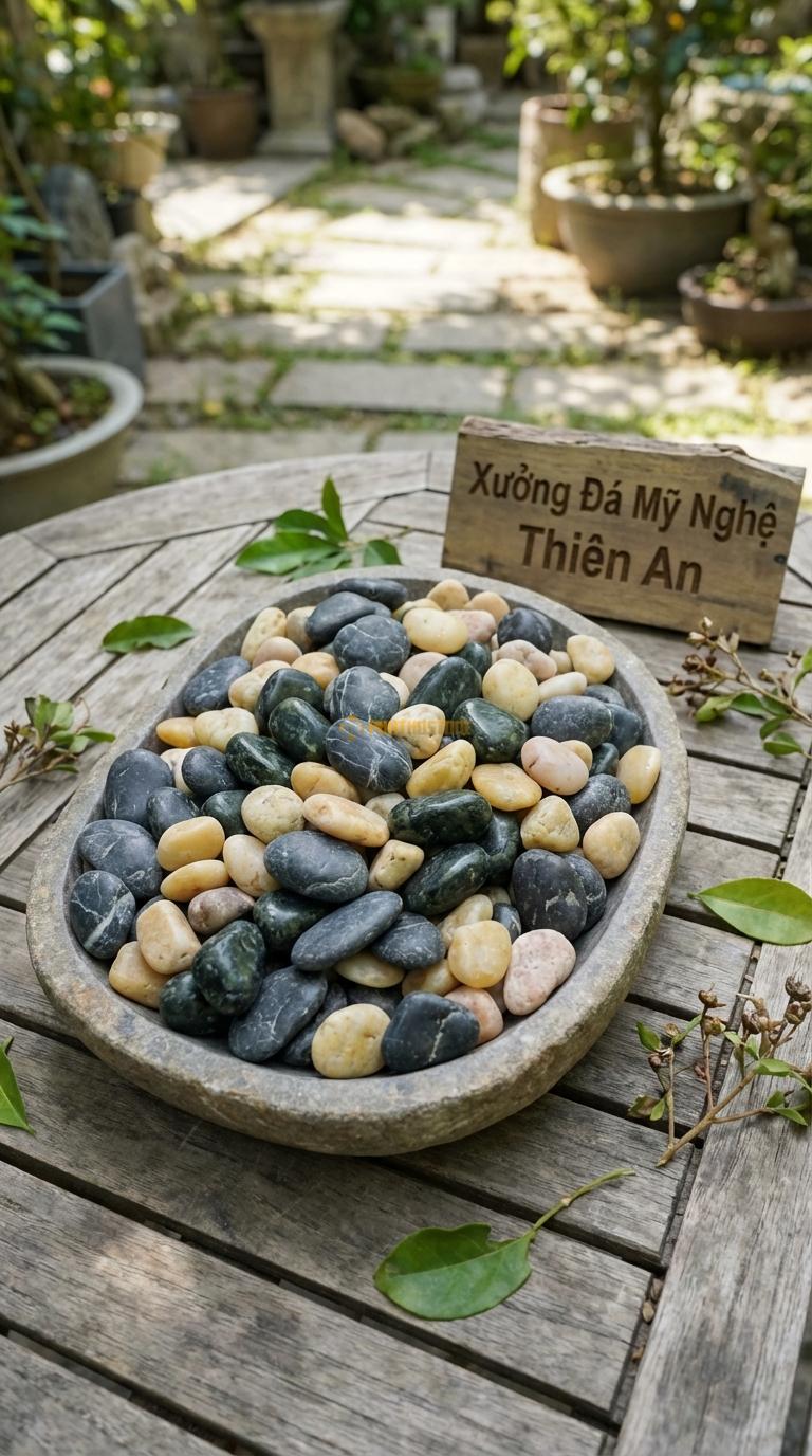 Sỏi Mix 3 loại sỏi đen quay, Xanh rêu, Vàng quay Tỉ lệ (50, 30, 20). Size 2-3cm