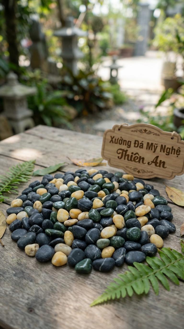 Sỏi Mix 3 loại sỏi đen quay, Xanh rêu, Vàng quay Tỉ lệ (60, 25, 15). Size 7-9mm