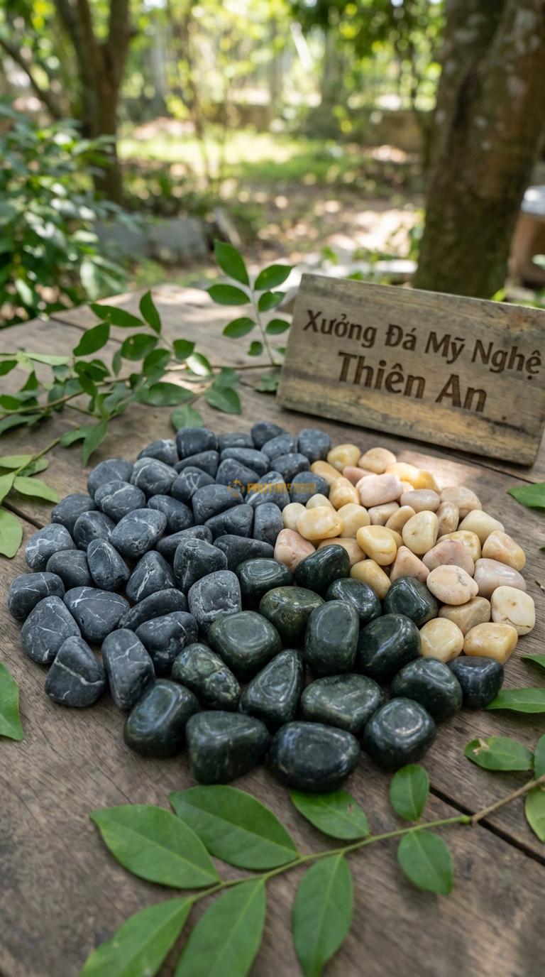 Sỏi Mix 3 loại sỏi đen quay, Xanh rêu, Vàng quay Tỉ lệ (60, 25, 15). Size 2-3cm