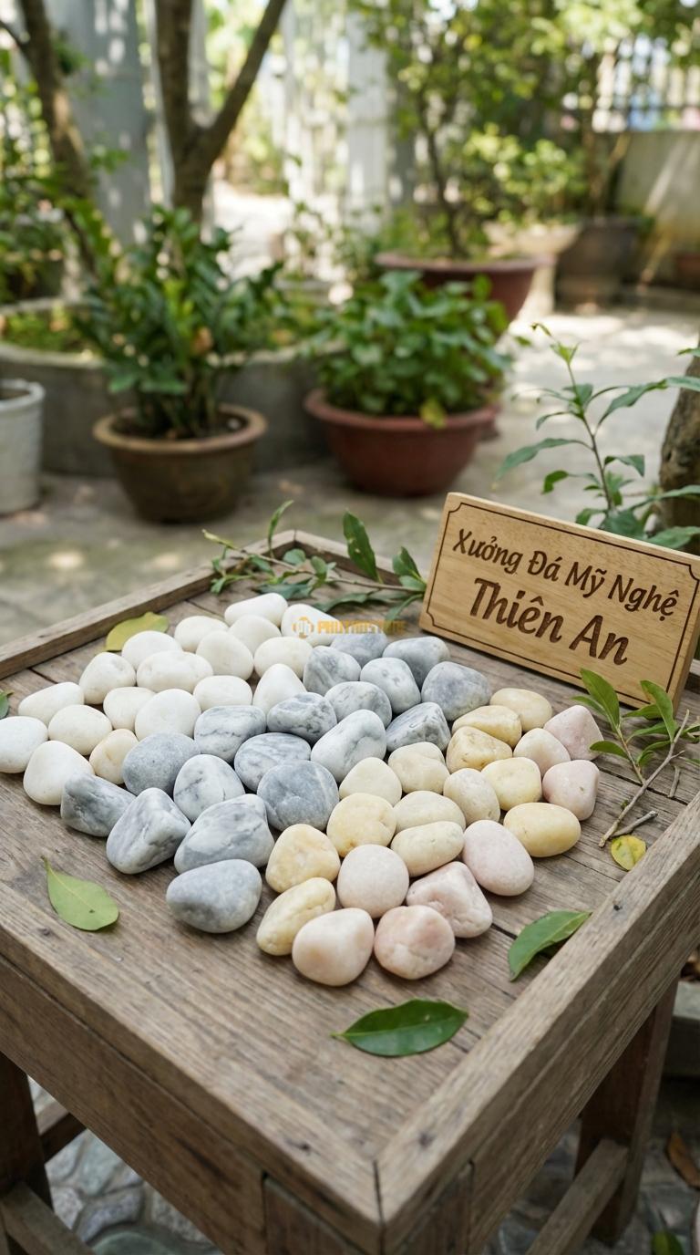Sỏi Mix 3. Trắng quay, Ghi xám quay, Vàng quay Tỉ lệ (40, 35, 25). Size 2-4cm