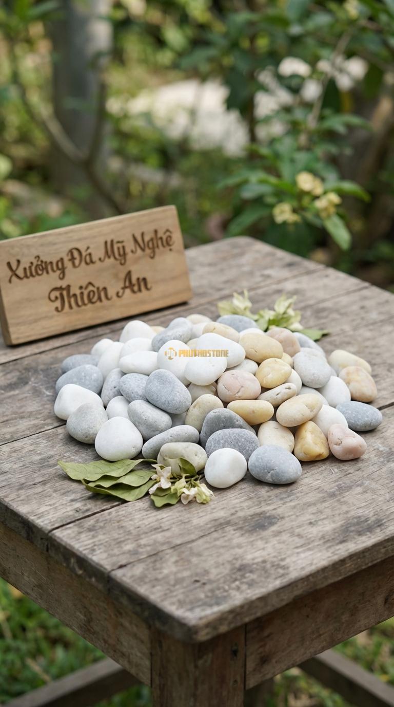 Sỏi Mix 3. Trắng quay, Ghi xám quay, Vàng quay Tỉ lệ (45, 30, 25). Size 2-4cm