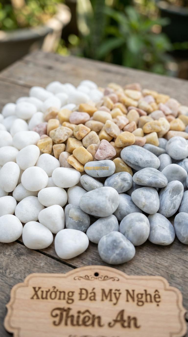Sỏi Mix 3. Trắng quay, Ghi xám quay, Vàng quay Tỉ lệ (50, 30, 20). Size 3-5mm