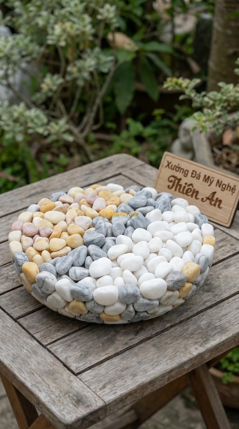 Sỏi Mix 3. Trắng quay, Ghi xám quay, Vàng quay Tỉ lệ (50, 30, 20). Size 1-2cm