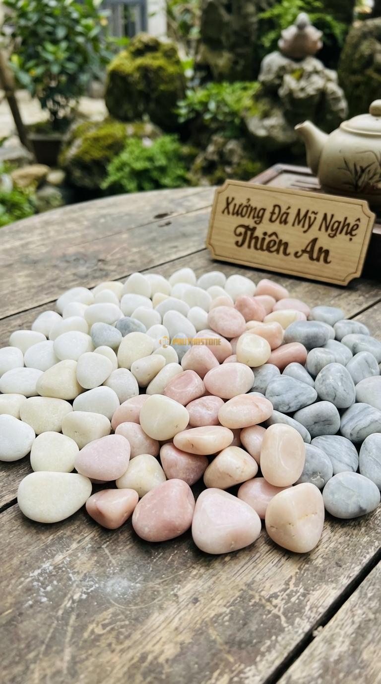 Sỏi Mix 3. Trắng quay, Hồng quay, Ghi xám quay Tỉ lệ (40, 35, 25). Size 3-5mm