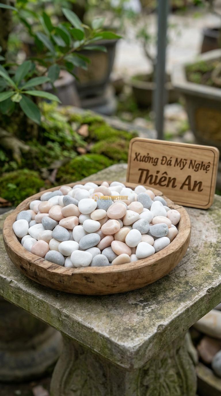 Sỏi Mix 3. Trắng quay, Hồng quay, Ghi xám quay Tỉ lệ (40, 35, 25). Size 7-9mm