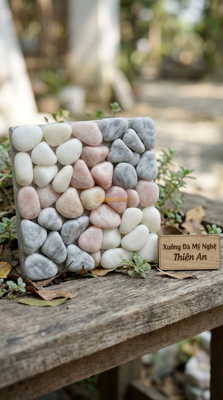 Sỏi Mix 3. Trắng quay, Hồng quay, Ghi xám quay Tỉ lệ (40, 35, 25). Size 1-2cm