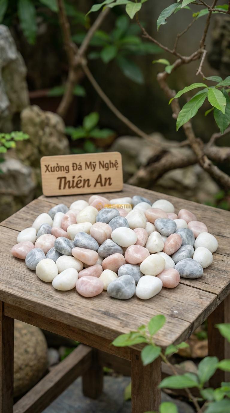 Sỏi Mix 3. Trắng quay, Hồng quay, Ghi xám quay Tỉ lệ (40, 35, 25). Size 2-3cm