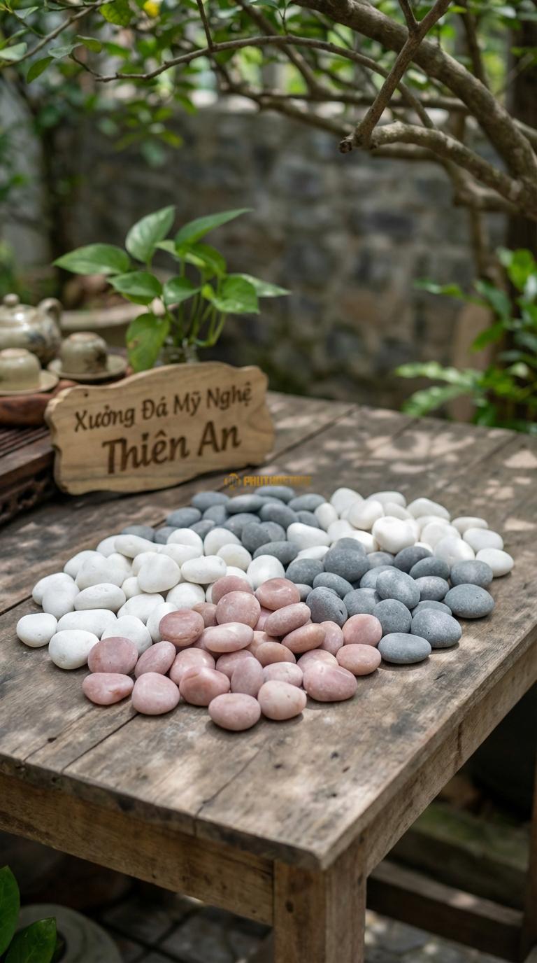 Sỏi Mix 3. Trắng quay, Hồng quay, Ghi xám quay Tỉ lệ (45, 30, 25). Size 2-4cm
