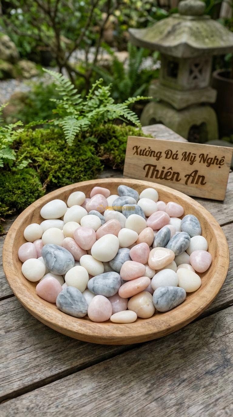 Sỏi Mix 3. Trắng quay, Hồng quay, Ghi xám quay Tỉ lệ (45, 30, 25). Size 3-5mm