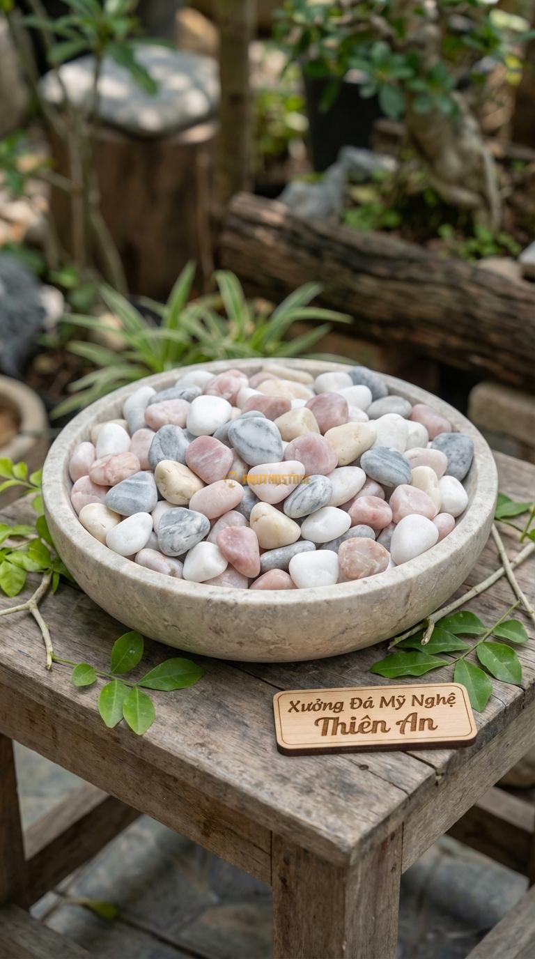 Sỏi Mix 3. Trắng quay, Hồng quay, Ghi xám quay Tỉ lệ (45, 30, 25). Size 7-9mm