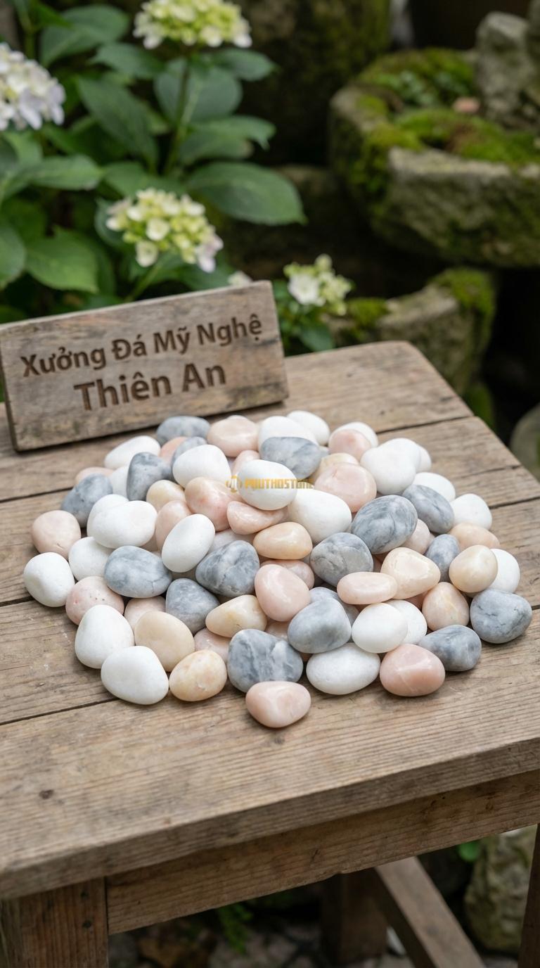 Sỏi Mix 3. Trắng quay, Hồng quay, Ghi xám quay Tỉ lệ (45, 30, 25). Size 2-3cm