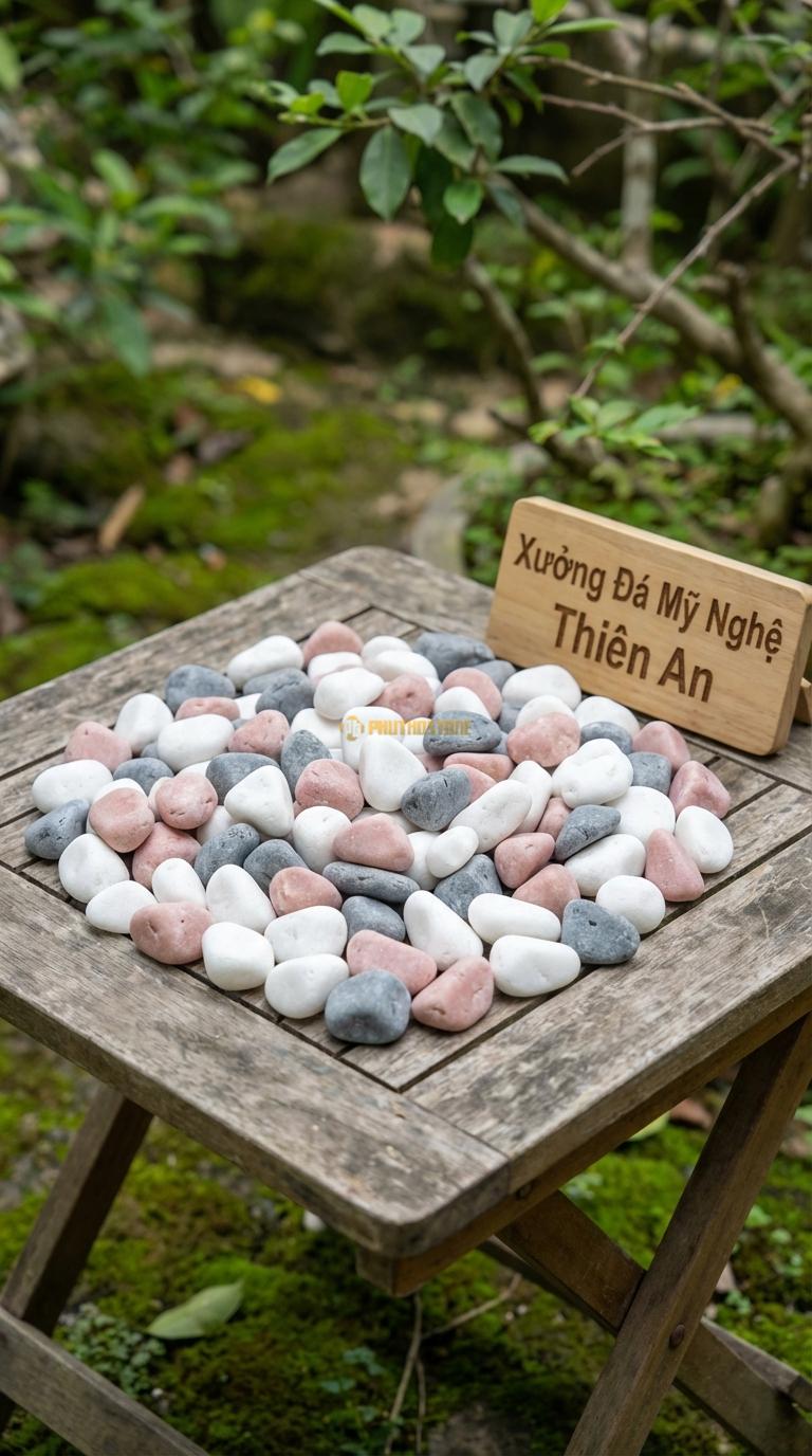 Sỏi Mix 3. Trắng quay, Hồng quay, Ghi xám quay Tỉ lệ (45, 30, 25). Size 3-5cm
