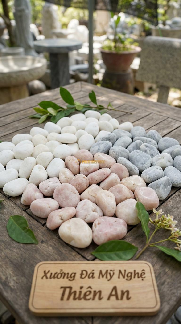 Sỏi Mix 3. Trắng quay, Hồng quay, Ghi xám quay Tỉ lệ (50, 30, 20). Size 2-4cm