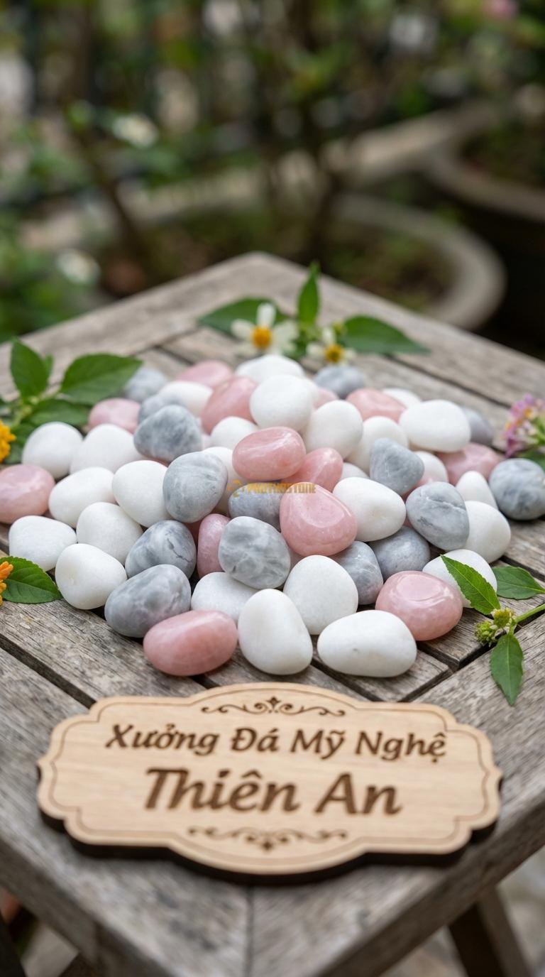 Sỏi Mix 3. Trắng quay, Hồng quay, Ghi xám quay Tỉ lệ (50, 30, 20). Size 7-9mm