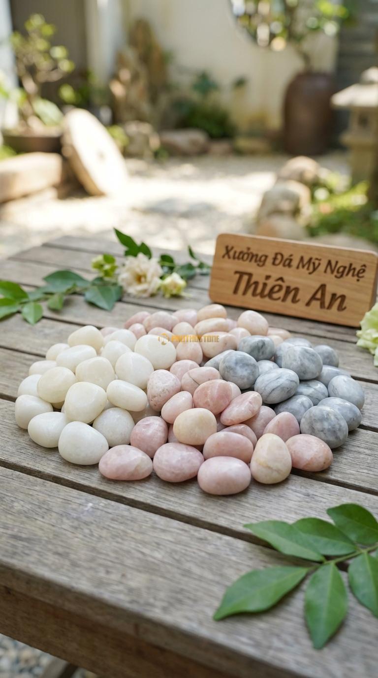 Sỏi Mix 3. Trắng quay, Hồng quay, Ghi xám quay Tỉ lệ (50, 30, 20). Size 1-2cm