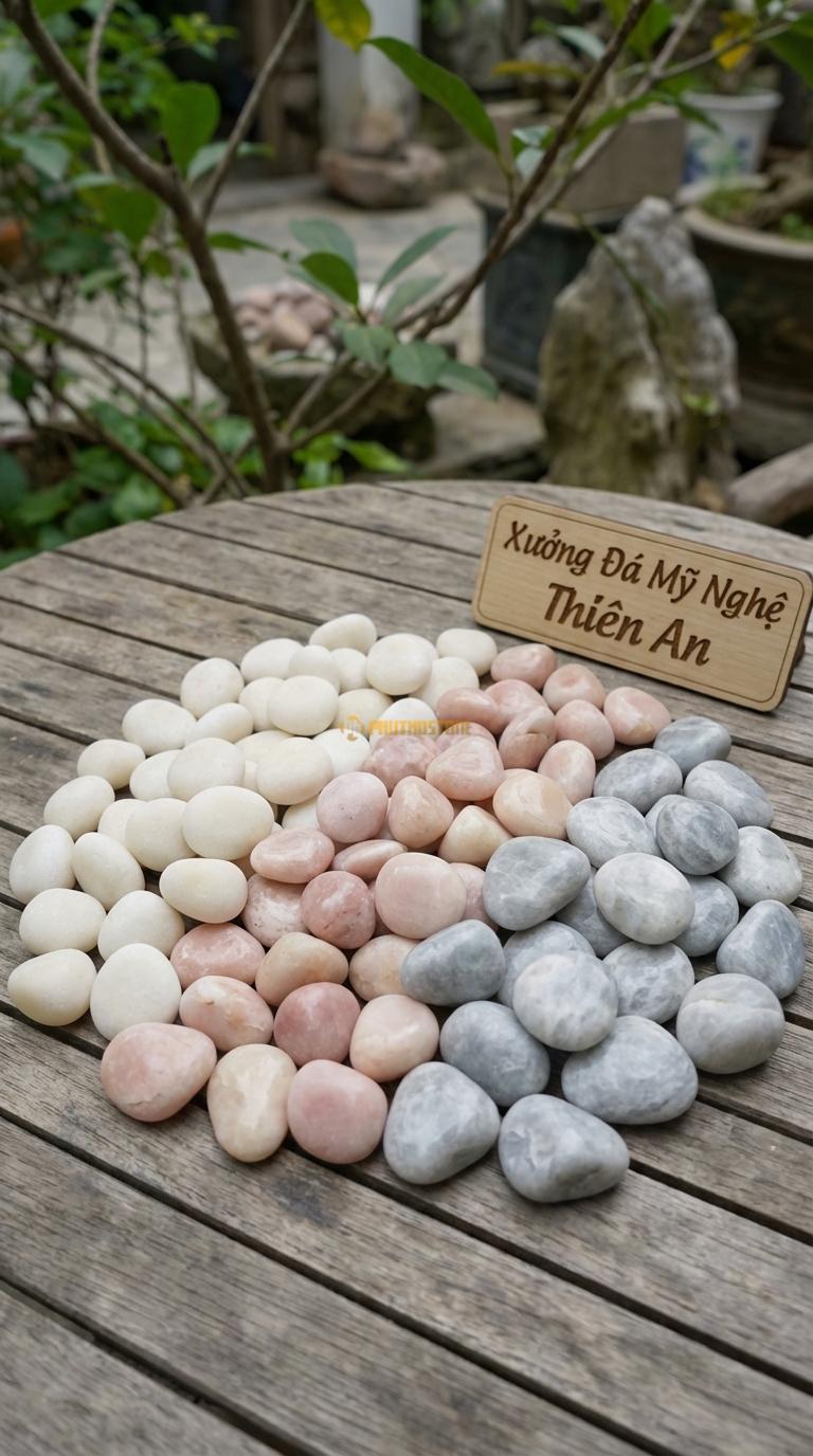 Sỏi Mix 3. Trắng quay, Hồng quay, Ghi xám quay Tỉ lệ (50, 30, 20). Size 2-3cm